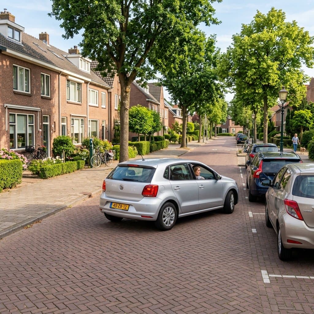 Driving lesson practising parking in a residential street during an intensive course